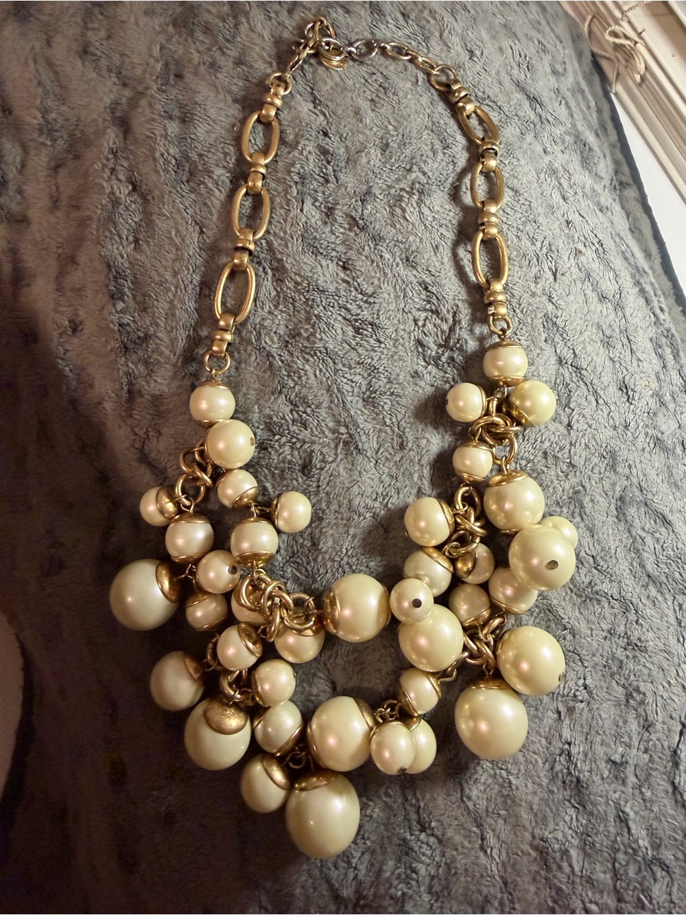 Stella & Dot Gold and Cream Cluster Pearl Bib Necklace